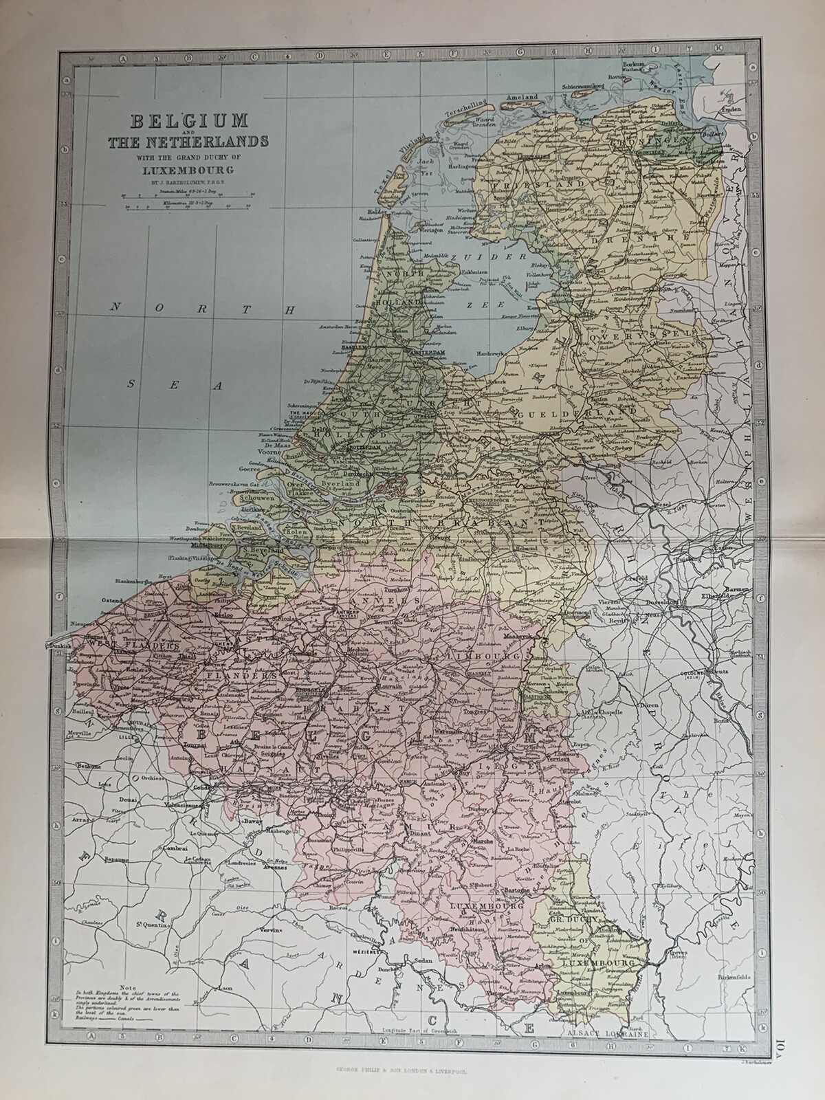 1881 Holland & Belgium Original Antique Map by John Bartholomew & George Philip