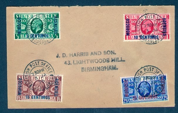 GREAT BRITAIN MOROCCO 1936 (FRENCH) SILVER JUBILEES REG TO UK