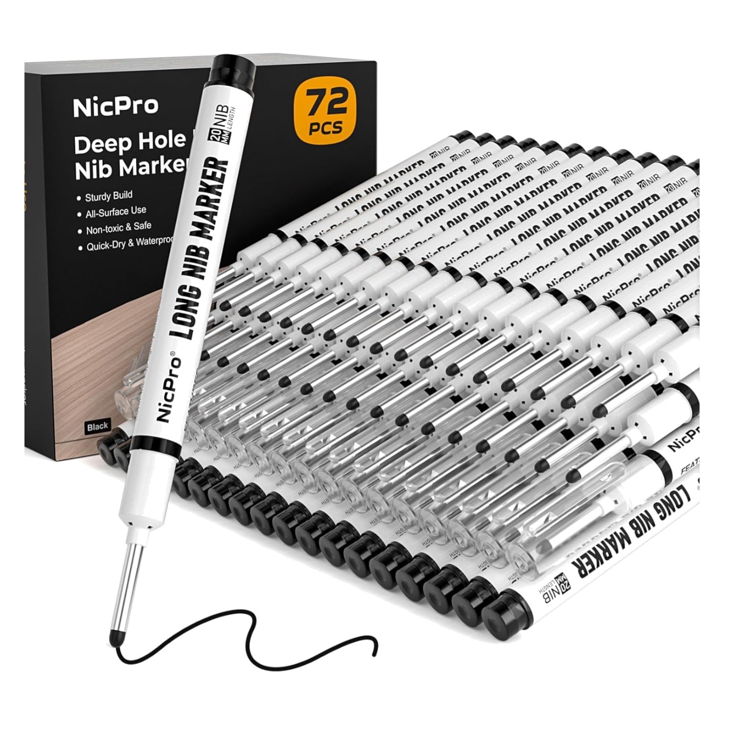 20mm Long Nib Markers - 72 PCS Quick Dry & Smudge-Proof for All Surfaces