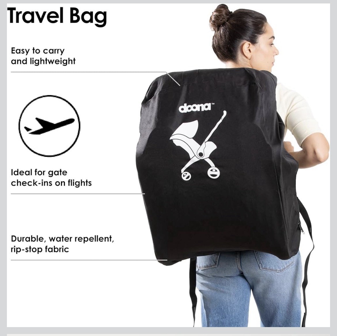 Doona Black Padded Travel Bag Car Seat Stroller Protection- Black