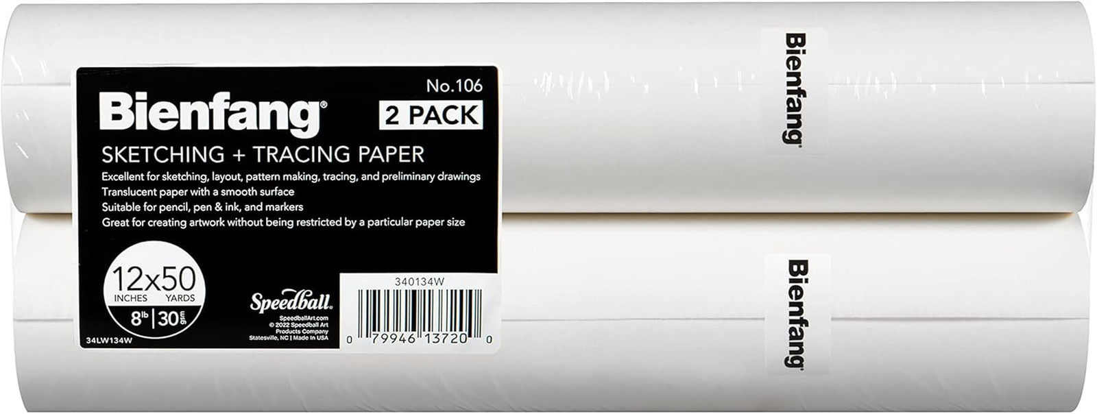 Bienfang Sketching & Tracing Paper Roll, White, 12 Inches X 50 Yards (2-Pack) - 