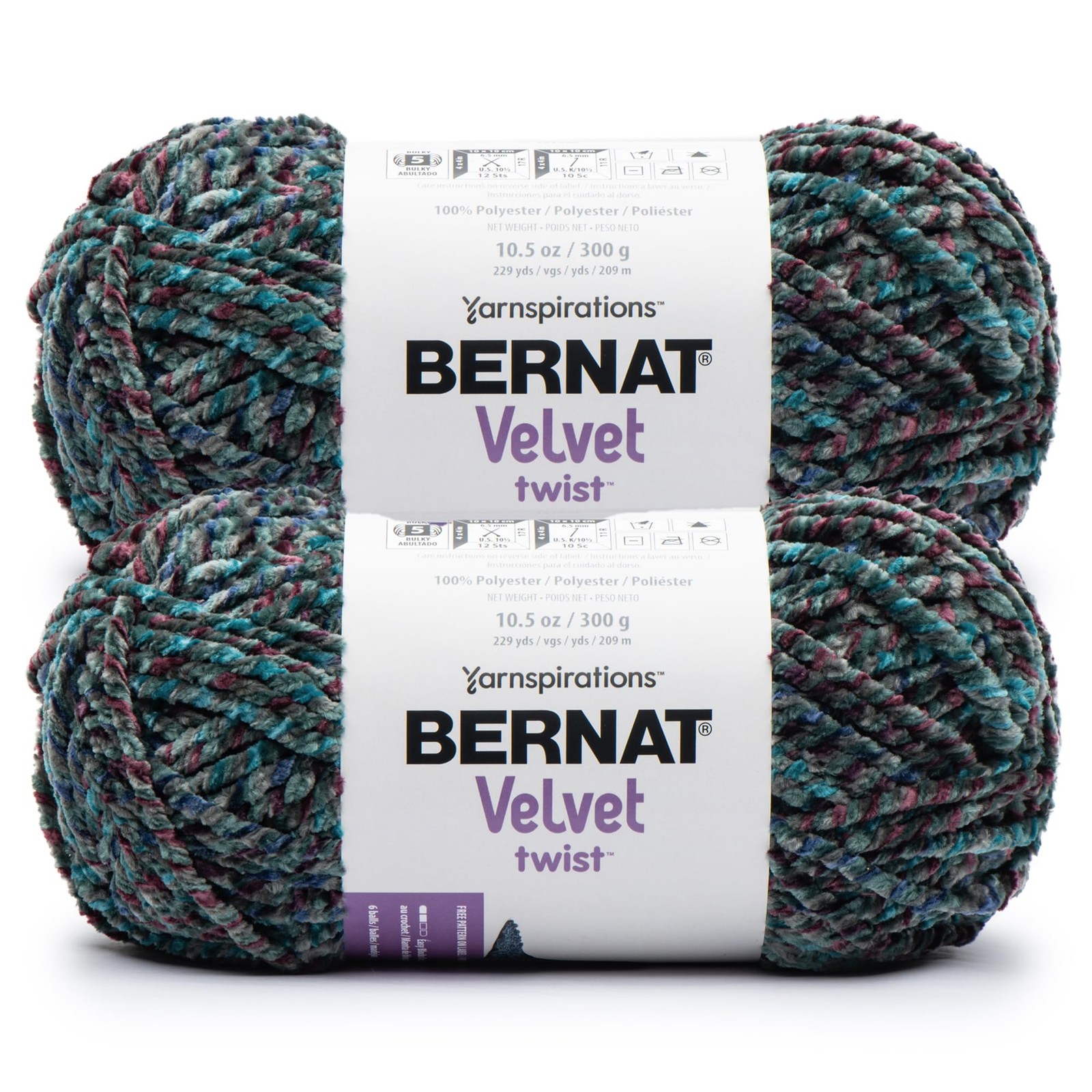 Bernat Velvet Twist Peacock Yarn 2 Pack, 300g Bulky Knitting Crochet