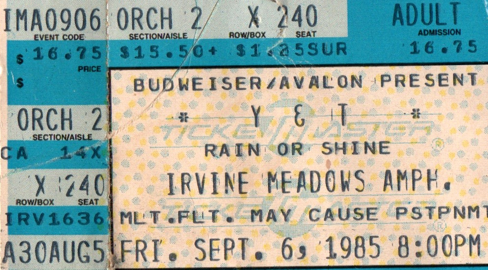 Y&T (Yesterday and Today) Vintage Ticketmaster Ticket Stub