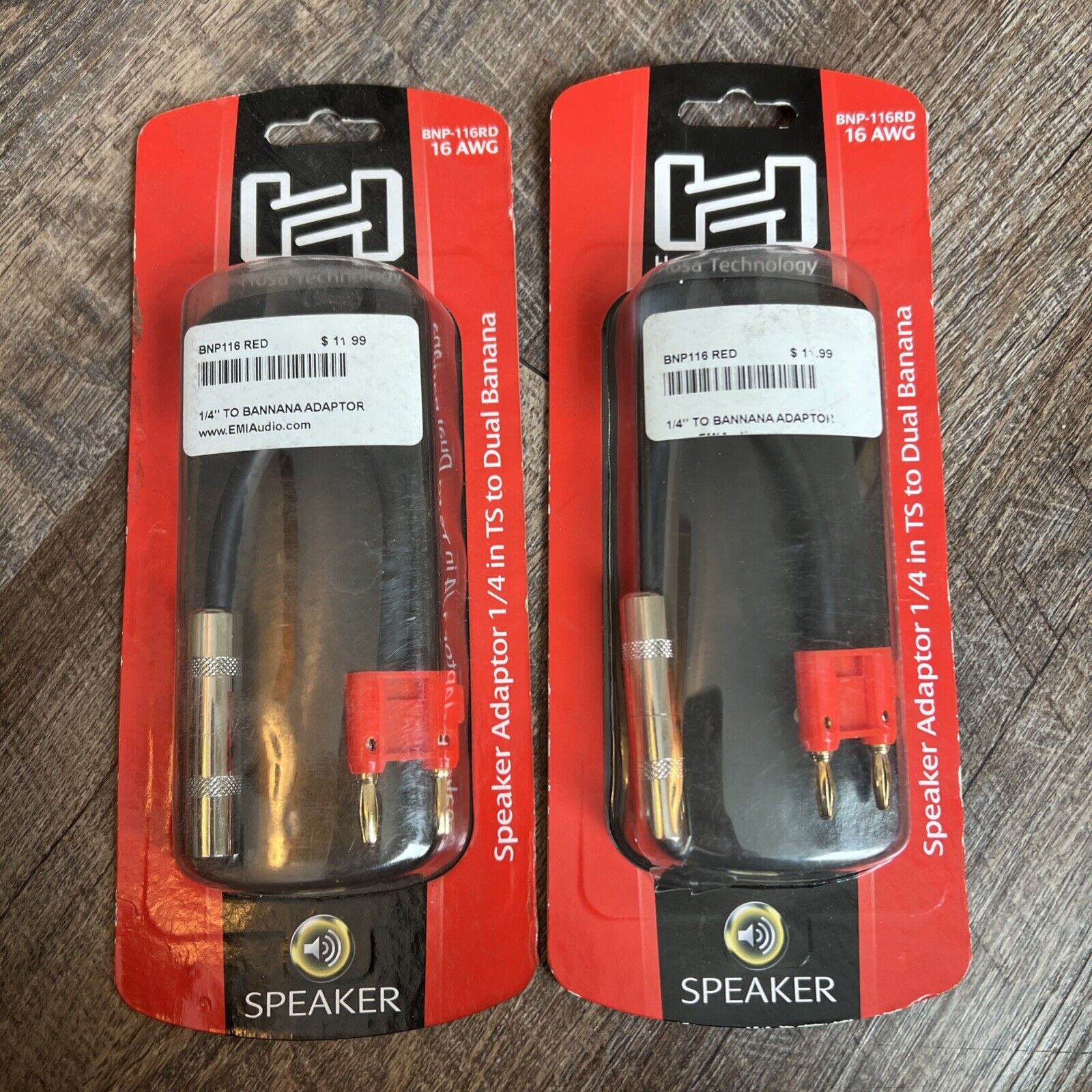NWT 2 Hosa BNP-116RD Red Speaker Adaptors 1/4 TS to Dual Banana