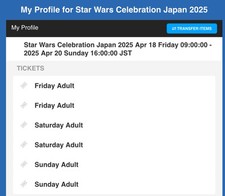 STAR WARS CELEBRATION TOKYO JAPAN- 3-Day Passes x 2 Digital Transfer!