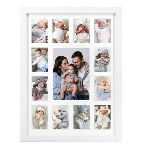 12 month photo frame,my first year photo board,K-12 White Frame with White Mat