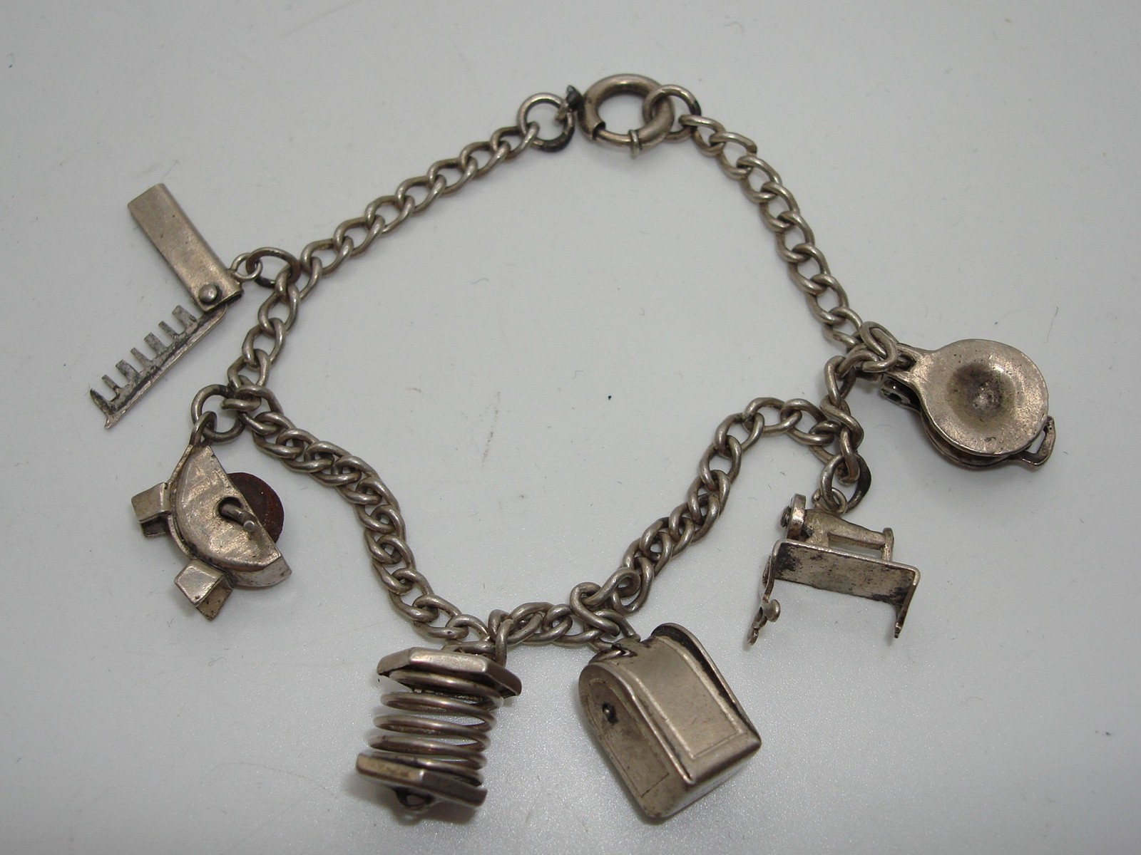 RARE 1940'S MEXICO STERLING SILVER MECHANICAL (6) CHARMS BRACELET! ESTATE FIND!