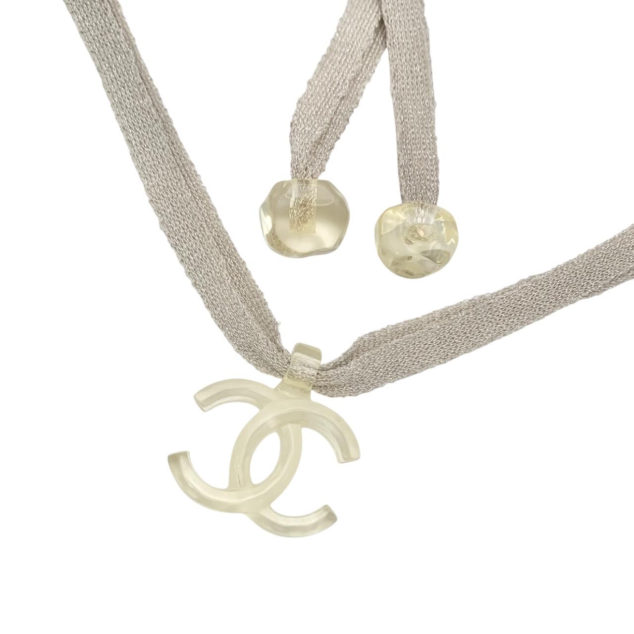 CHANEL Necklace Coco Mark Long Clear Cord Logo Knot