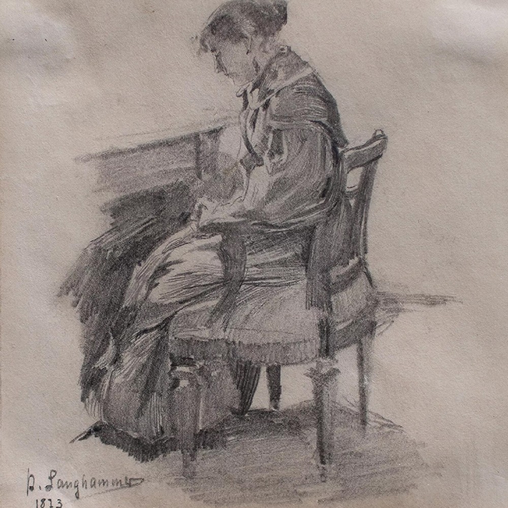 Arthur Langhammer Woman Portrait New Dachau Framed Sign Pencil Drawing 1873