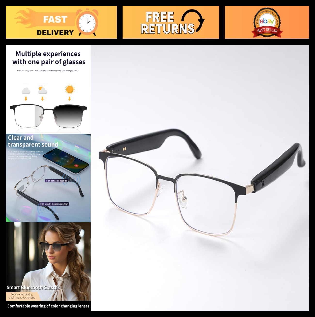 Bluetooth Smart Sunglasses with Speakers, Audio Glasses for Music & Calls