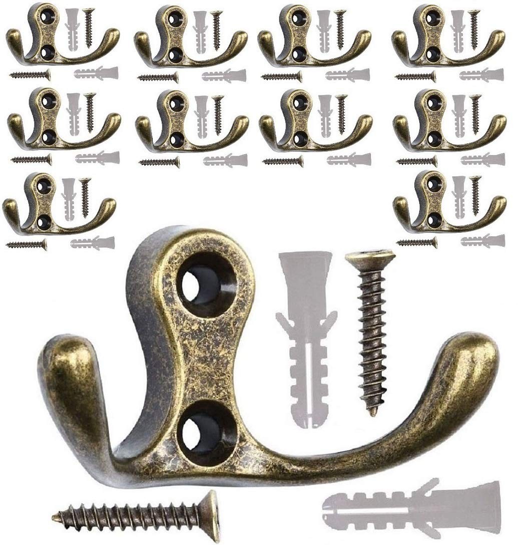 11 Pack Double Round Head Coat Hooks Wall Mounted Heavy Duty Made of Strong M...