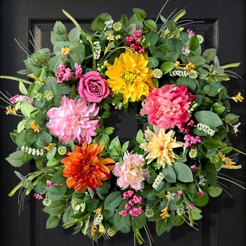  Spring Wreaths for Front Door Outside, 24in Summer Wreaths 1 Pack 24 Inch