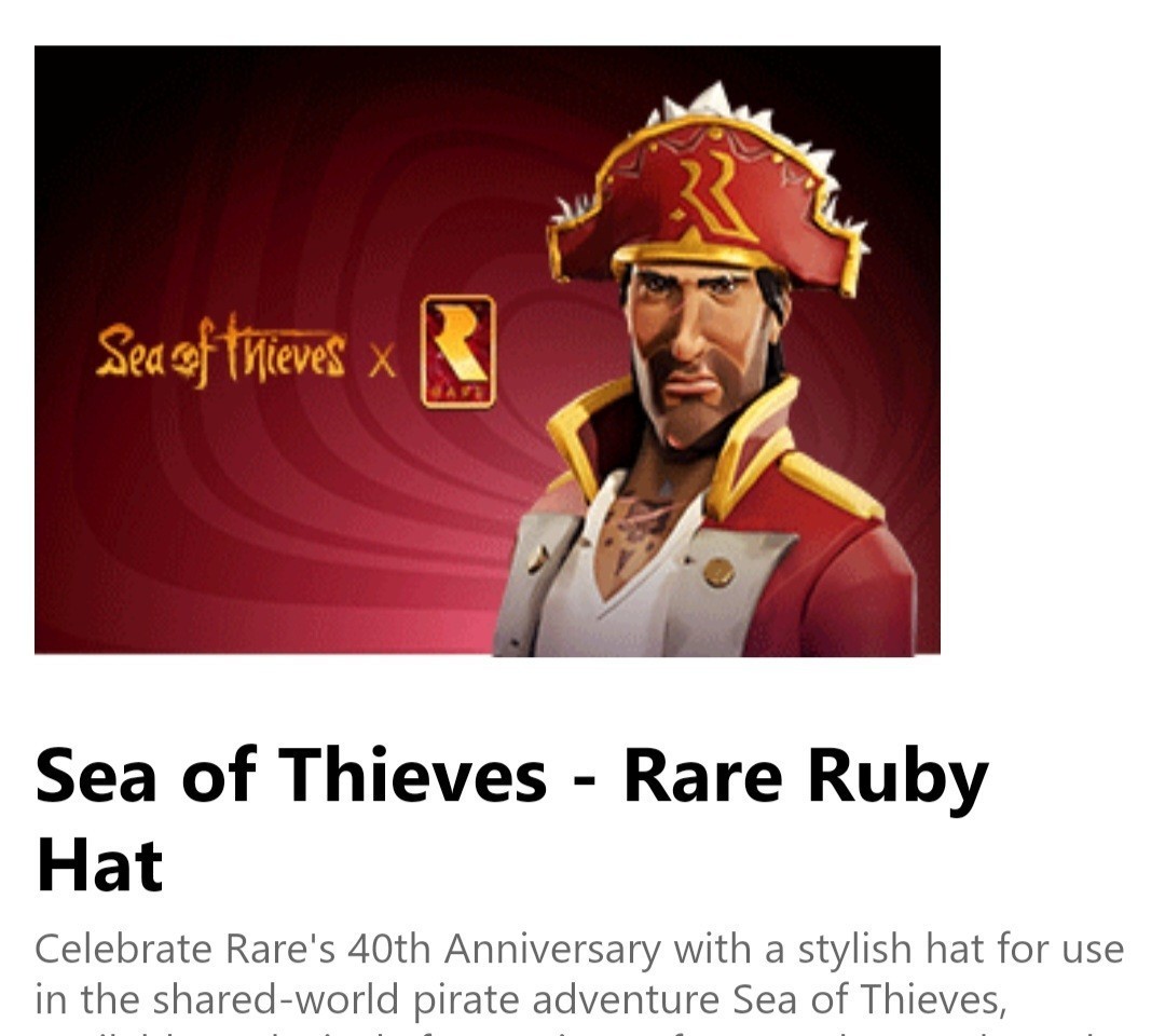 Sea Of Thieves Exclusive Rare Ruby 40th Anniversary Hat Xbox Windows DLC 2 LEFT