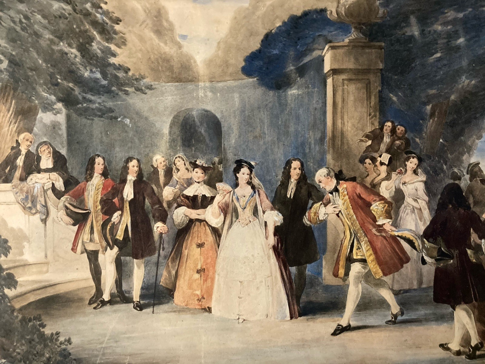 Belle Painting Xixth Gouache Paper Scene Amatory Antique Romanticism Romantic