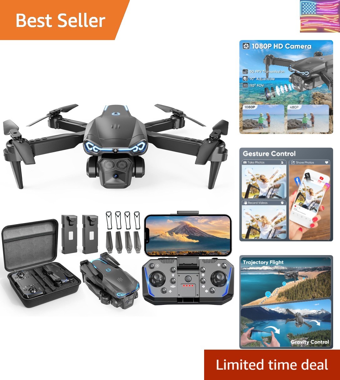 Foldable Drone with 1080P Camera for Beginners & Kids, FPV RC Quadcopter Toys...
