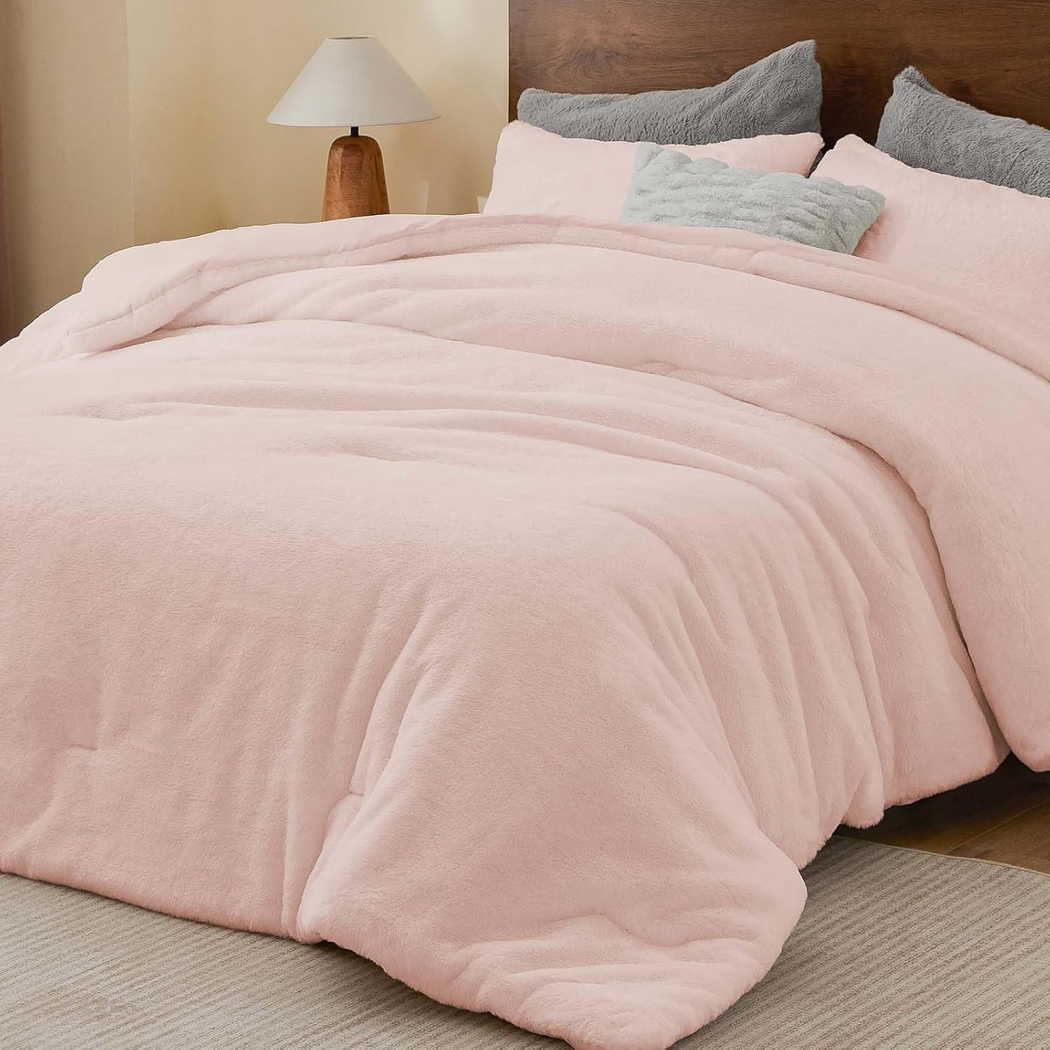 Faux Fur Fleece Queen Comforter Set - Fluffy & Warm Pink Comforter Queen Size，Ul