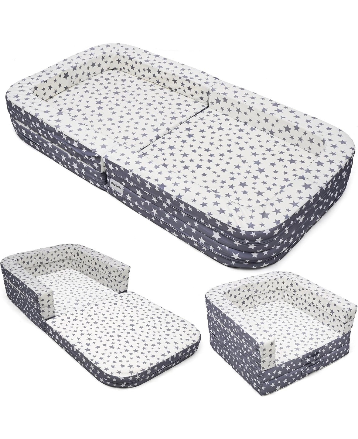 Toddler Travel Bed, Foldable Portable Cot, 3-in-1 Design Little Sofa & Play Mat