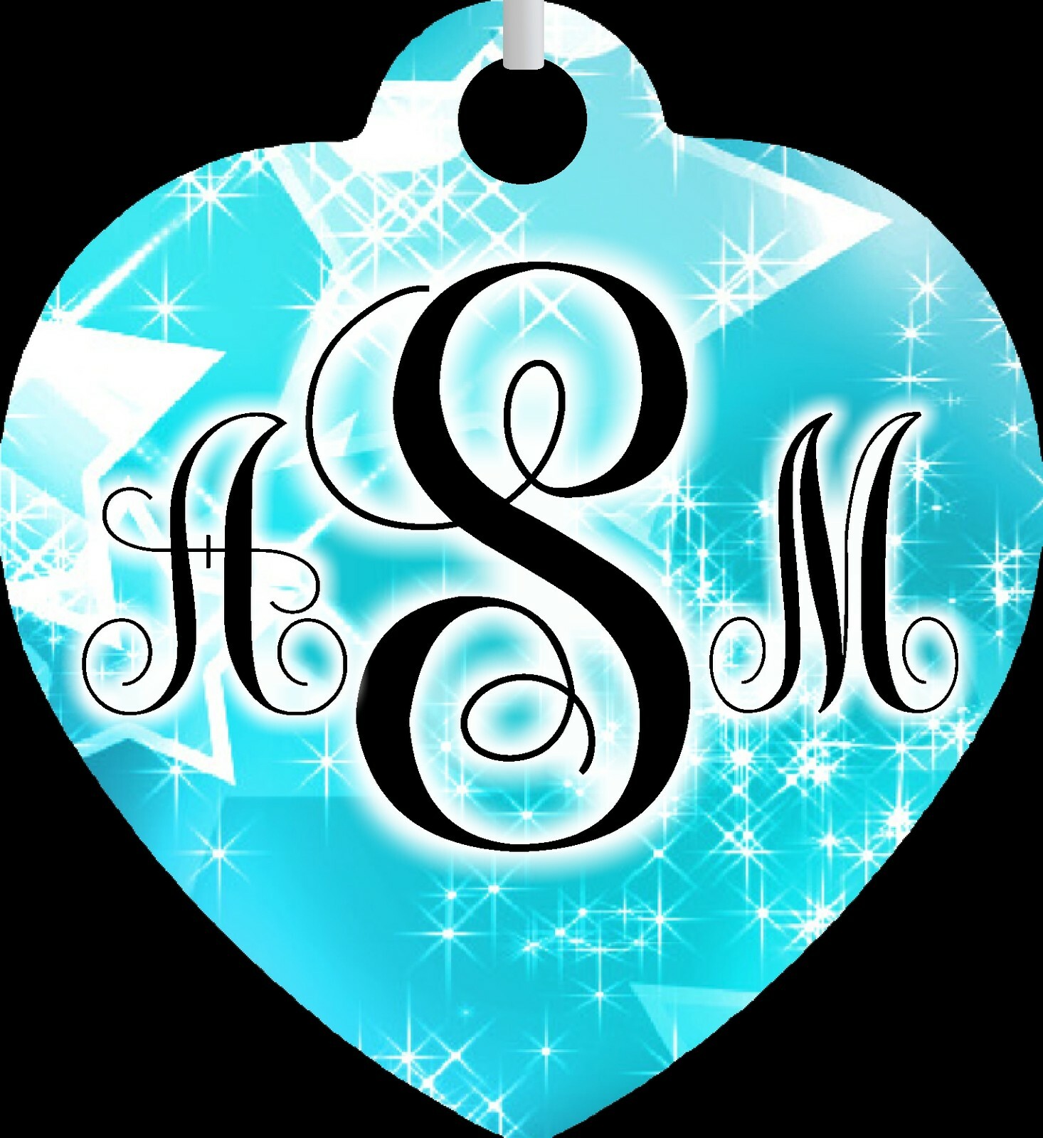 Personalized Custom Monogrammed Initials Teal Stars Heart Metal Necklace Chain