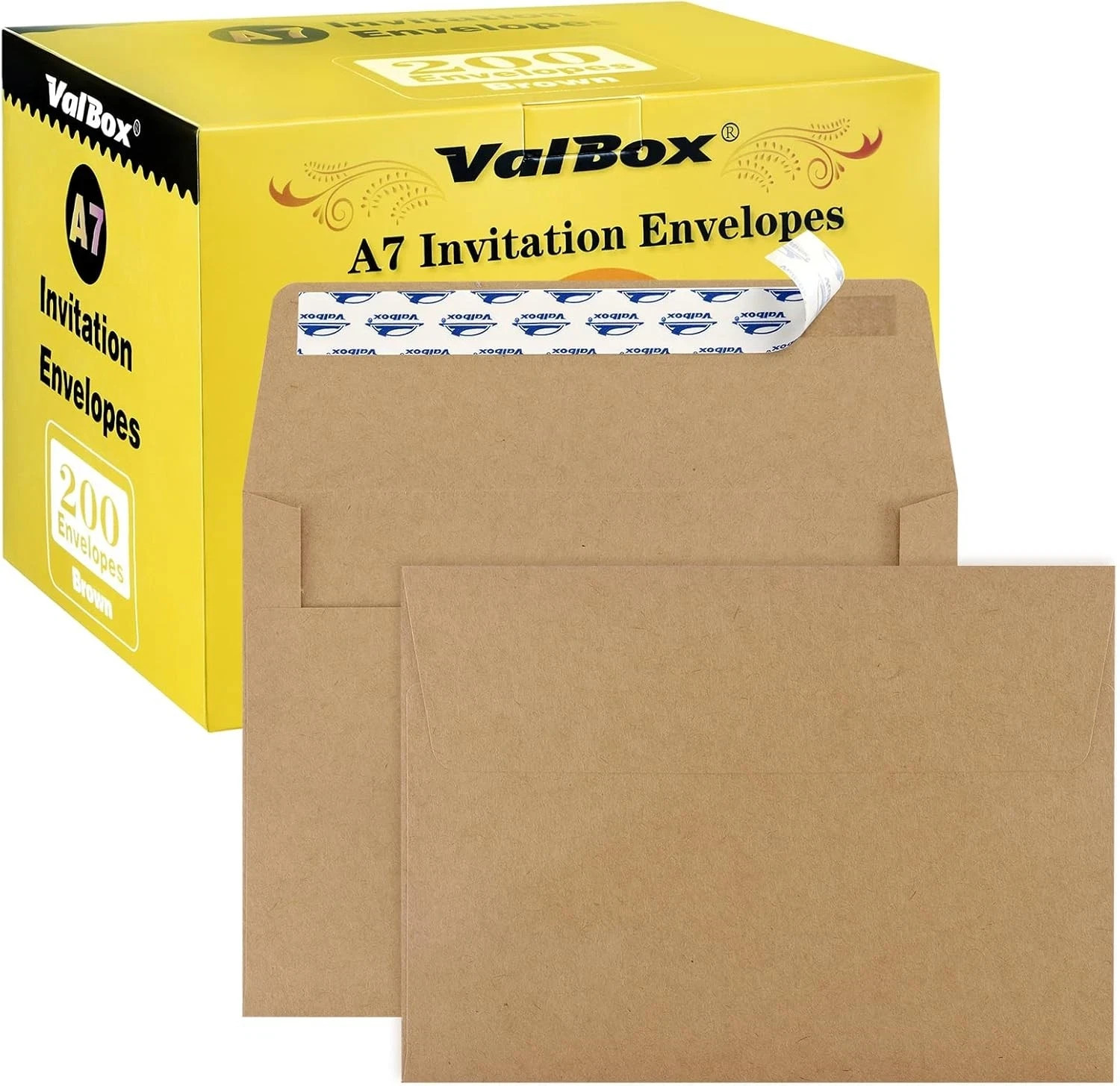 ValBox 200 Qty A7 Invitation Envelopes 5 x 7, (5.25 x 7.25 Inches), Brown 
