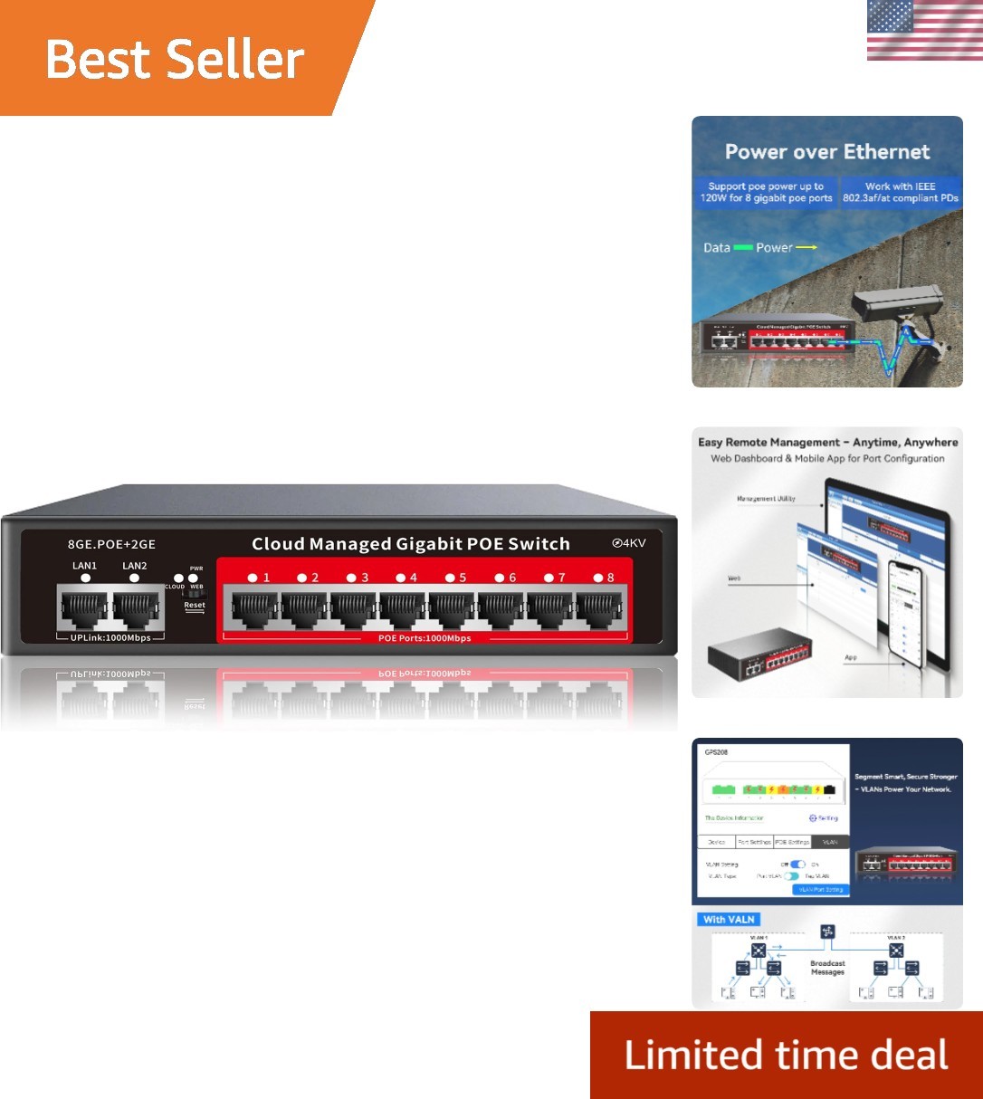 8-Port Managed Gigabit PoE+ Switch - 120W Power for Reliable Connectivity