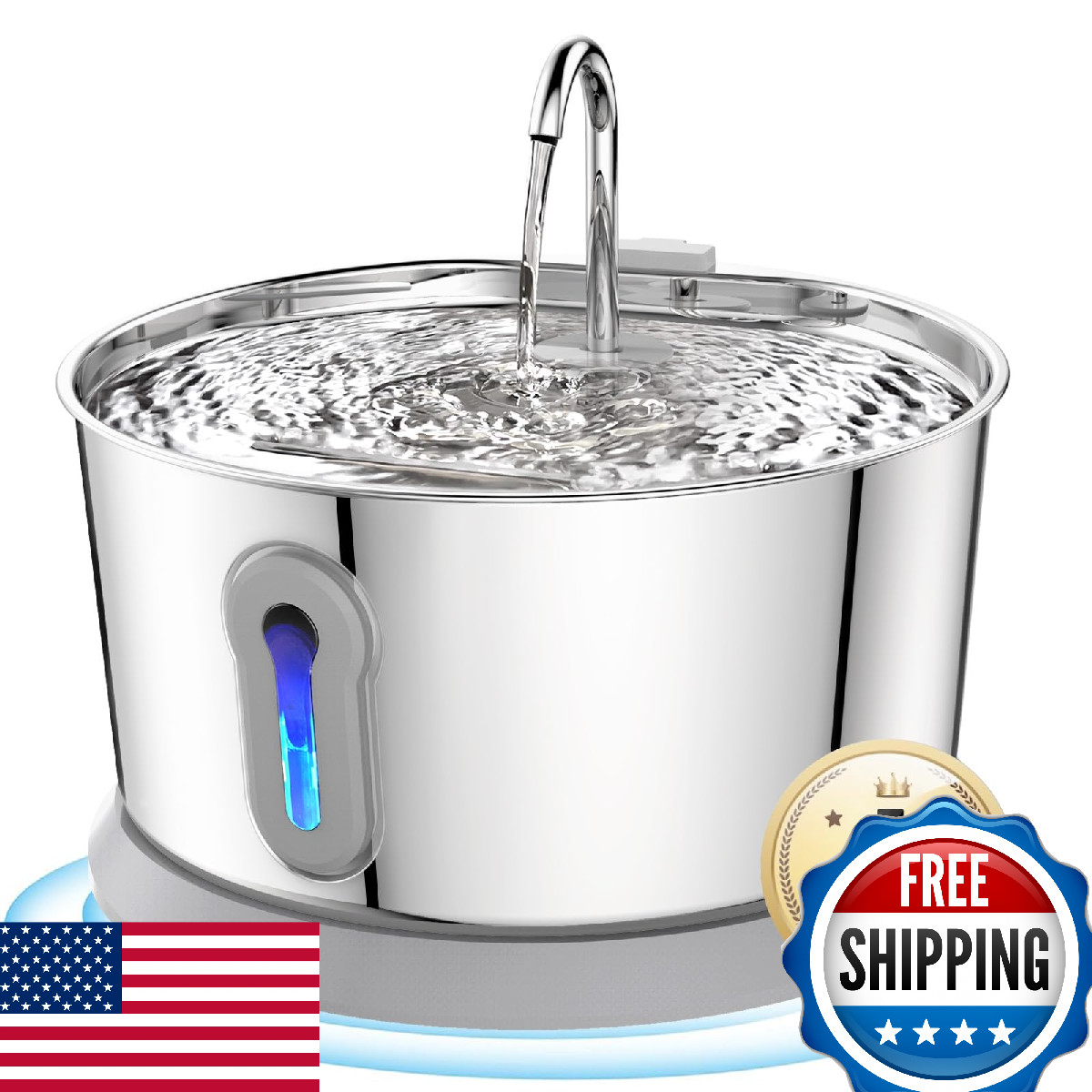 Wireless 4L/135oz Stainless Steel Cat Water Fountain, Battery Operated Pet