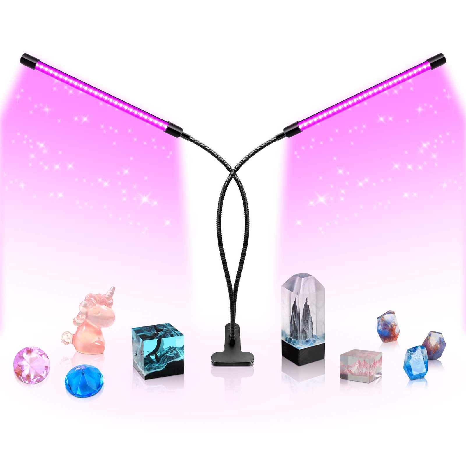 YGS-Tech LED Black Light Dual Head, 20W UV Fixture with 2 Tube 