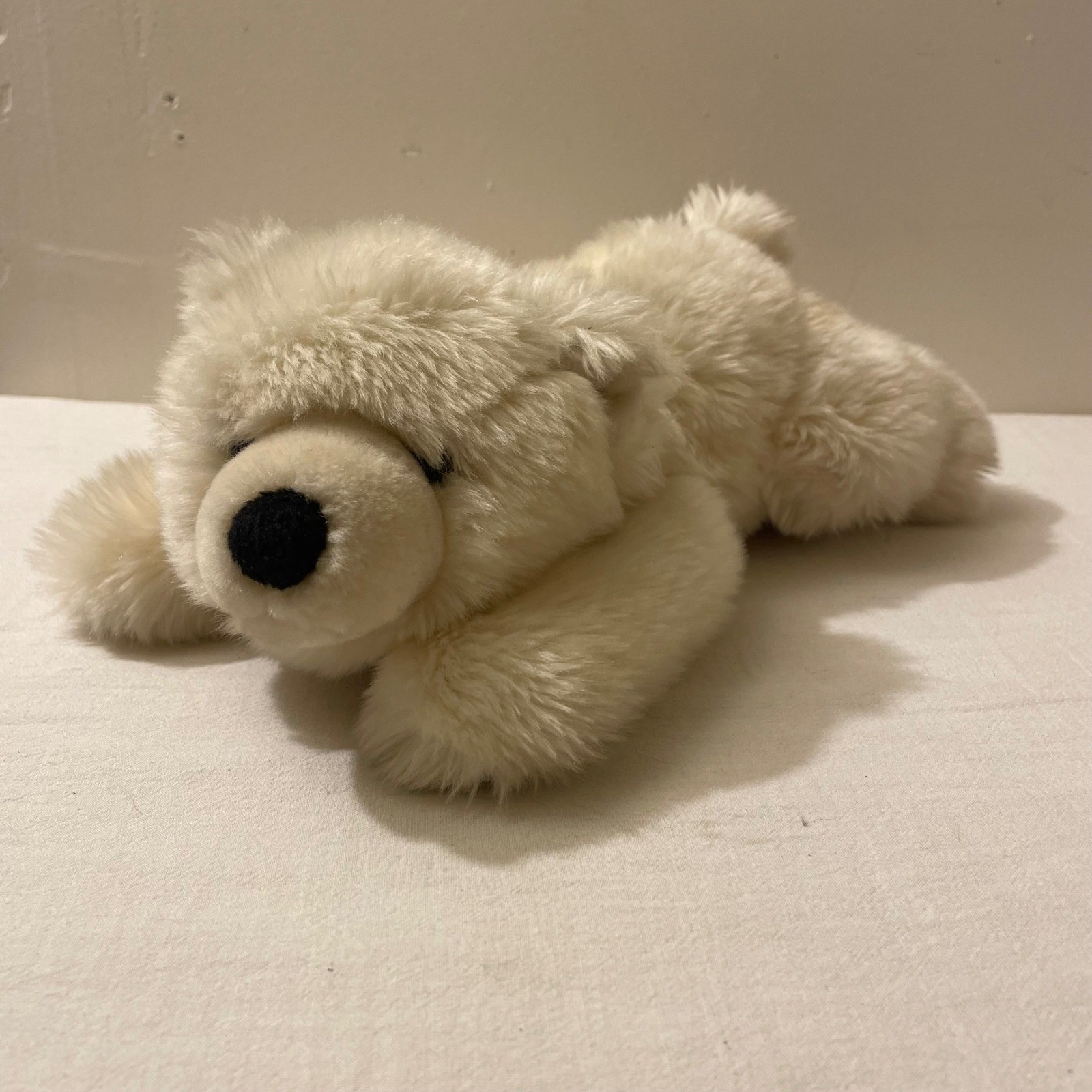 Aurora World Cream Polar Bear Plush Stuffed Animal Laying Down Soft Toy Kids