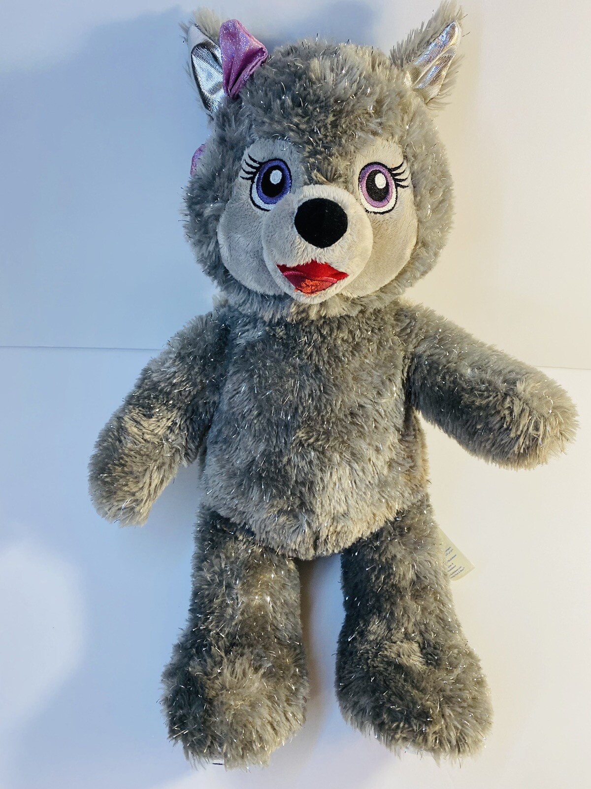 Build a Bear Great Wolf Lodge Violet 25th Birthday Plush silver sparkles bow 16”