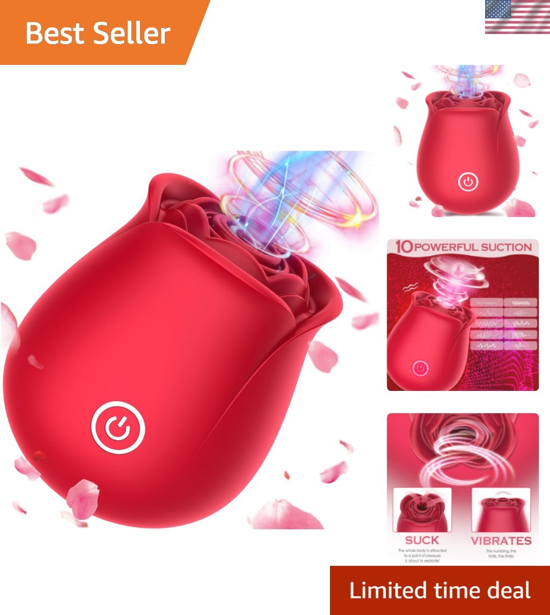 Rose Toy Clitoral Stimulator for Women – 10 Suction & Vibration Modes, Rechar...