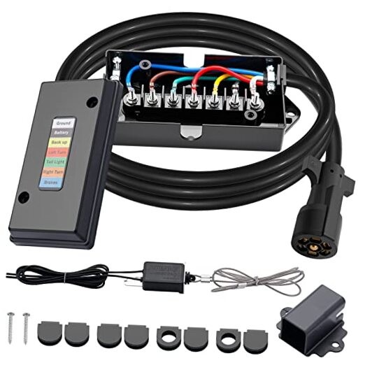  7 Way Trailer Cord and 7 Gang Junction Box Kit with 12V Breakaway 8 FT KIT