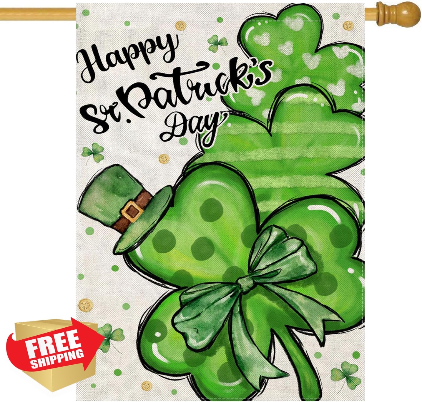 St Patricks Day House Flag - Large Shamrock Yard Decor 28x40
