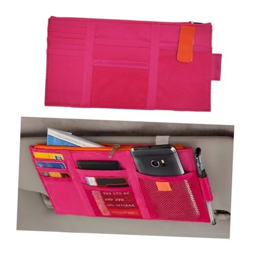 Car Sun Visor Organizer, Automotive Multi-Pocket Visor Organizer Rose Red