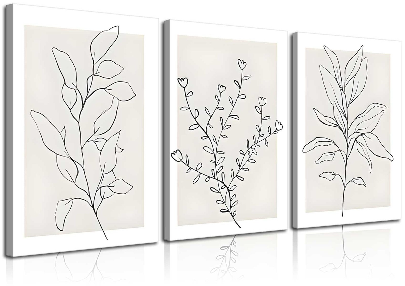3Pcs Framed Neutral Botanical Wall Art Minimalist Abstract Botanical Line Can...