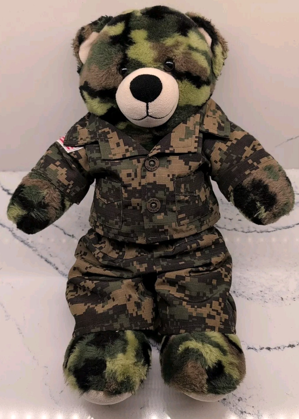 Build A Bear Army Green Camouflage Teddy Bear Plush With Camo Outfit 16"