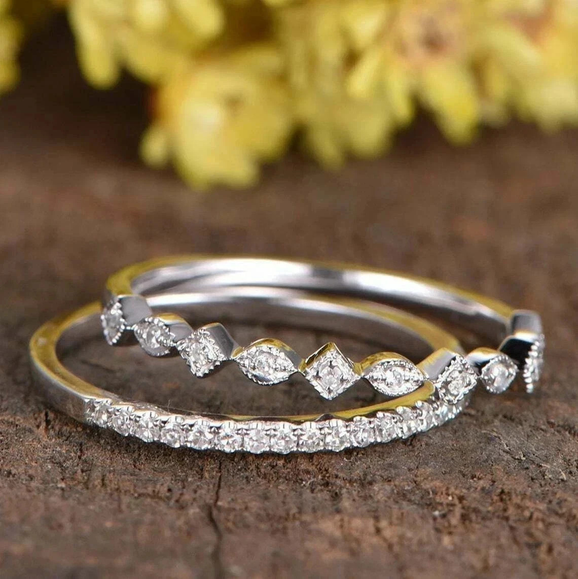 2Ct Round Cut Lab Created Diamond 14K White Gold FN Engagement/Wedding Ring Set