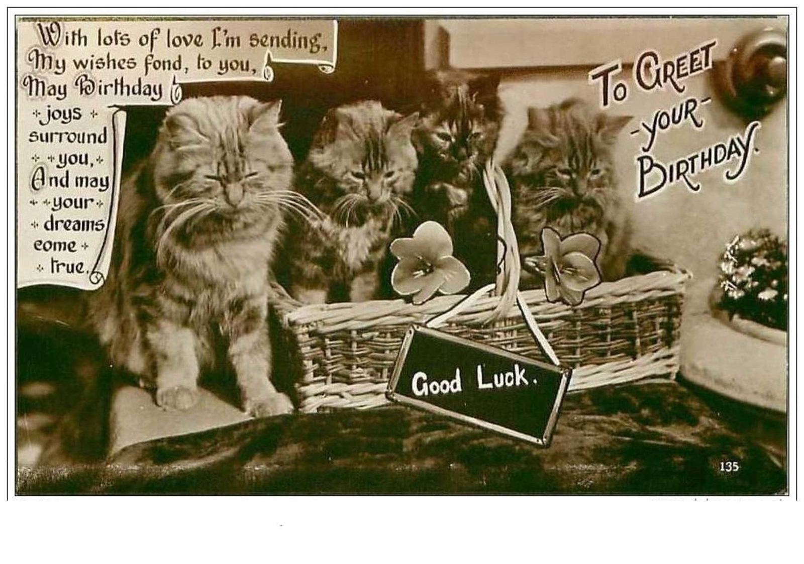 Cats No. 2119 Kittens In A Basket To Greet Your Birthday