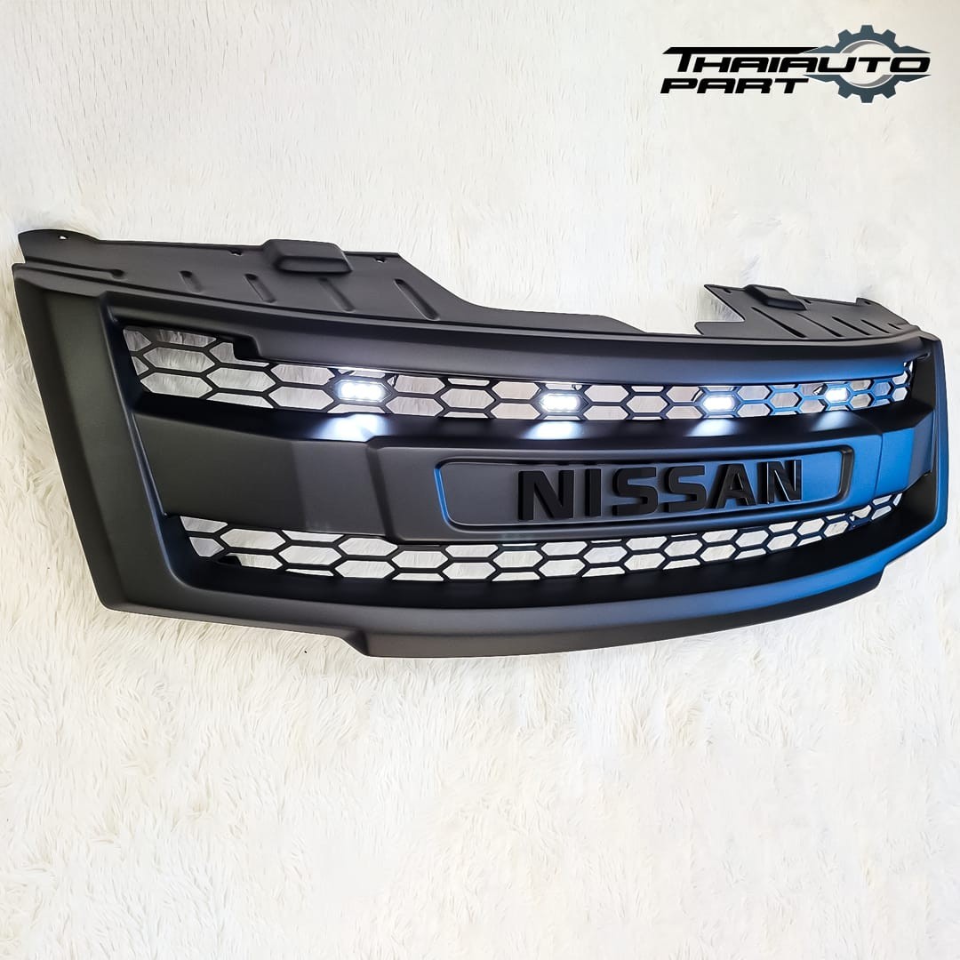 Front Grille Gloss Black W/Logo White LED For Nissan Navara Facelift 2010-2014