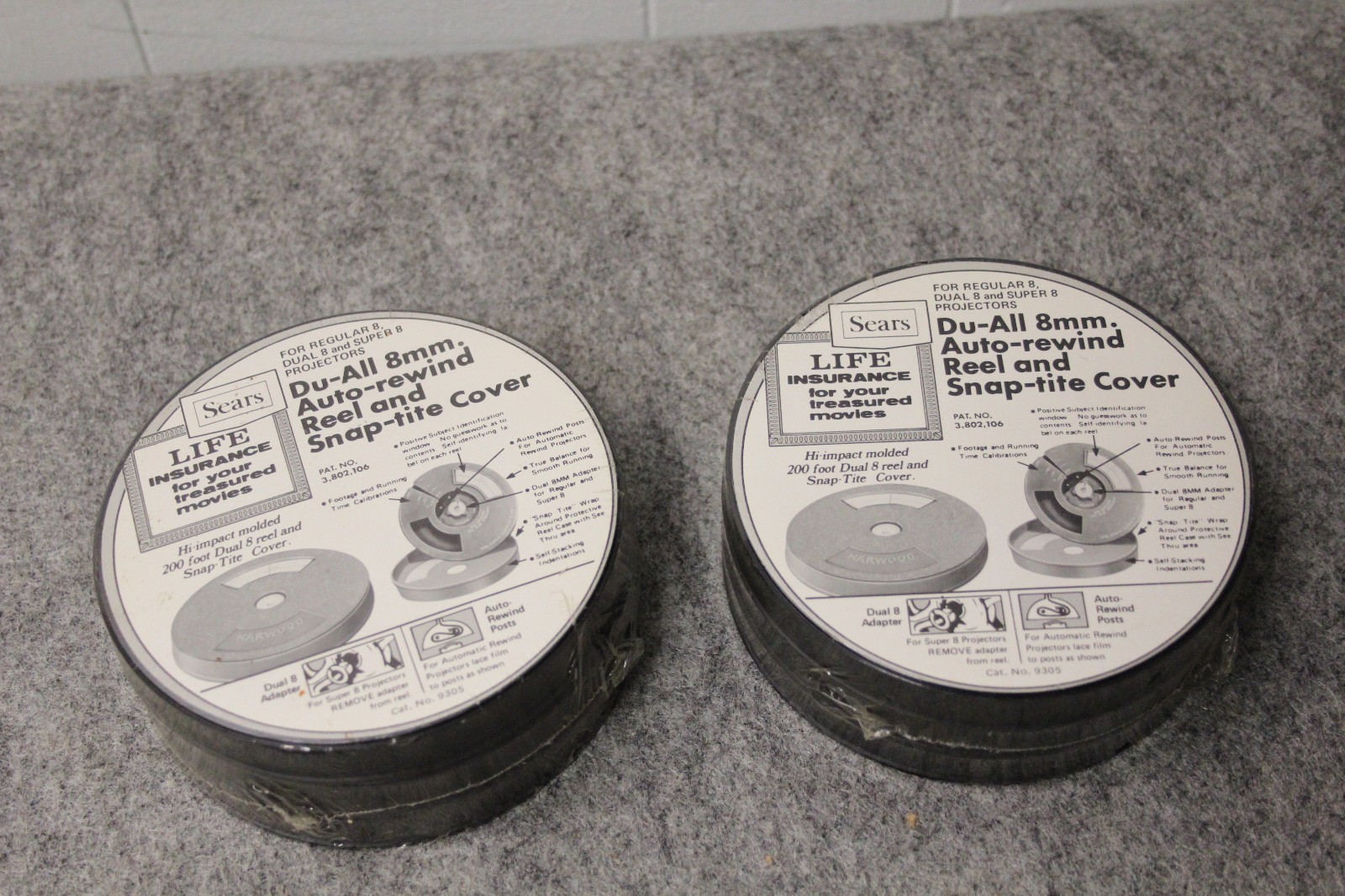 Vintage 6-pack 8mm take up reel film can Sears Roebuck Co 200ft 8mm or Super 8