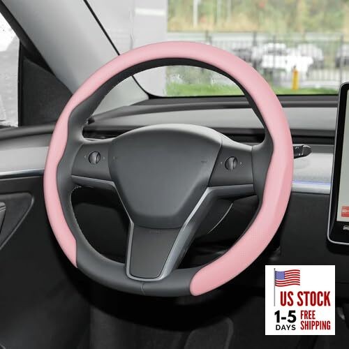  Nappa Leather Steering Wheel Cover,Universal Fit 15 Inch-Premium Light Pink