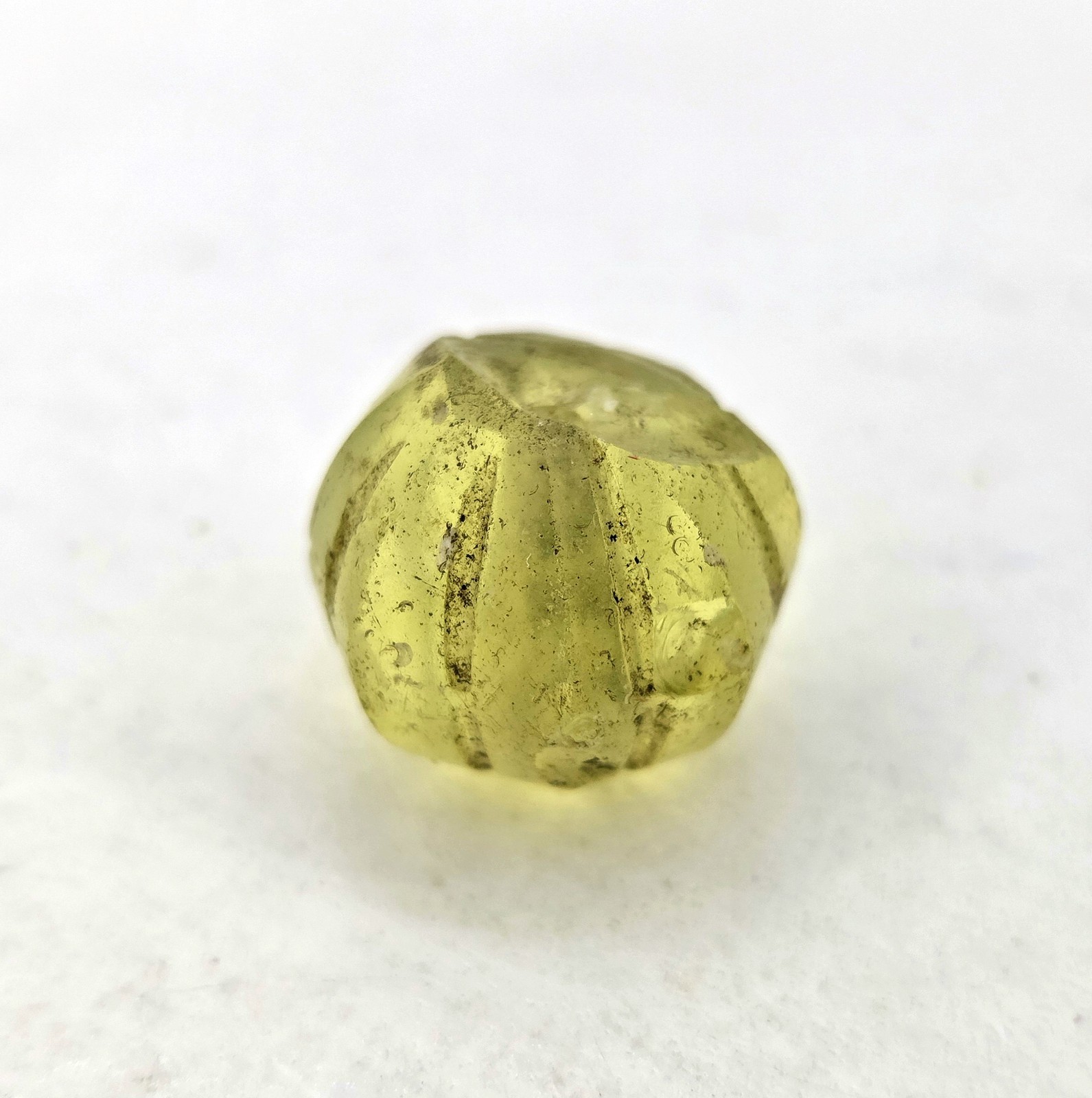 Antique Glass Trade Bead Bohemian Yellow Uranium Melon Vaseline Vintage