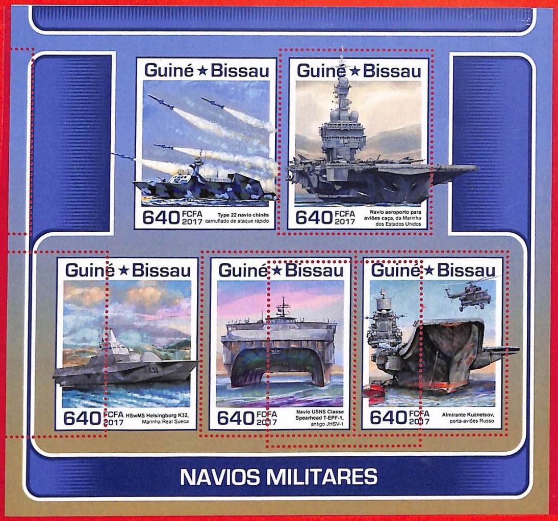 A5382 - GUINE-BISSAU - ERROR MISPERF Stamp Sheet - 2017 - Military Ships