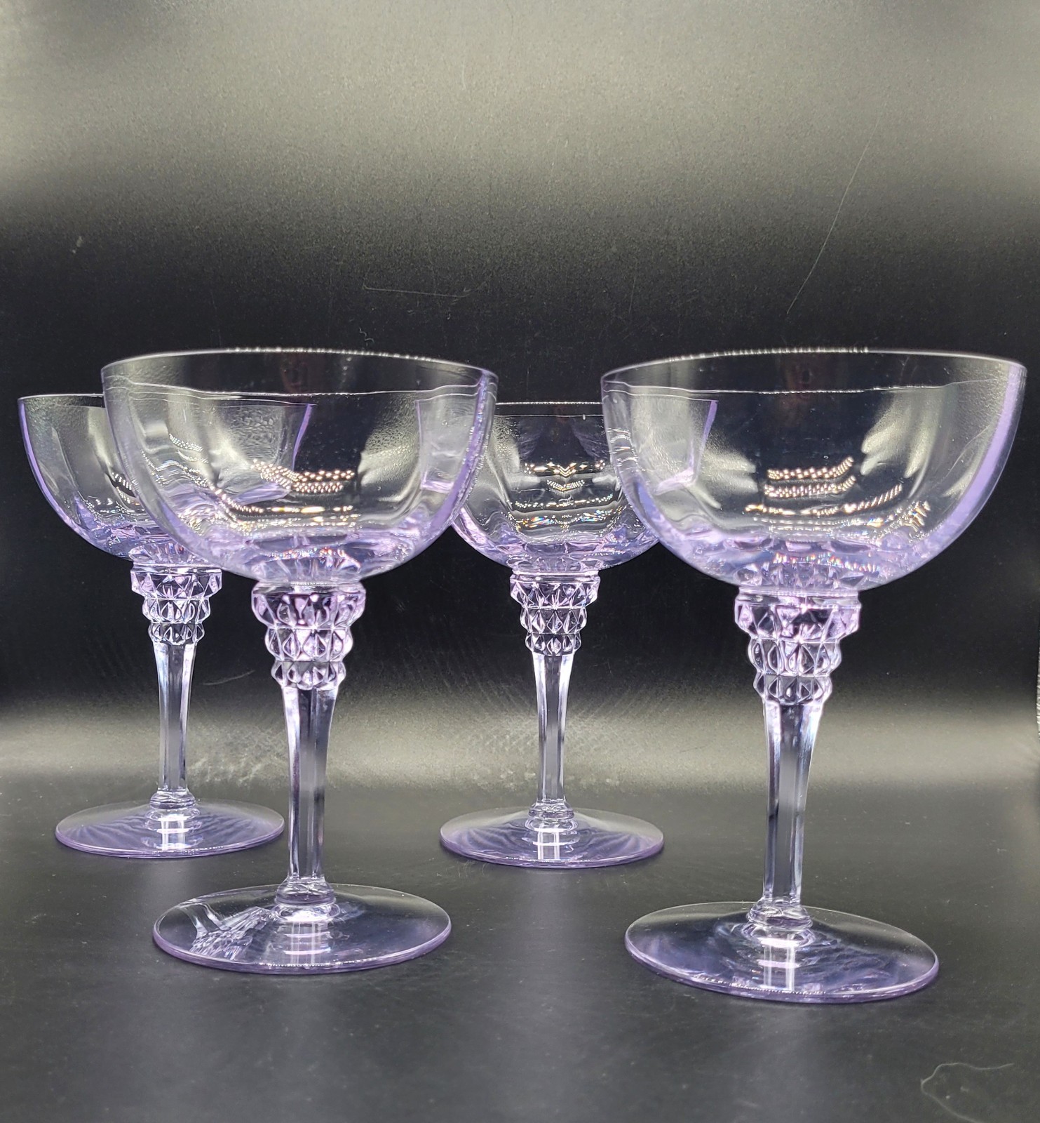 Tiffin-Franciscan TWILIGHT BLUE Champagne Sherbet Alexandrite Neodymium Glass x4