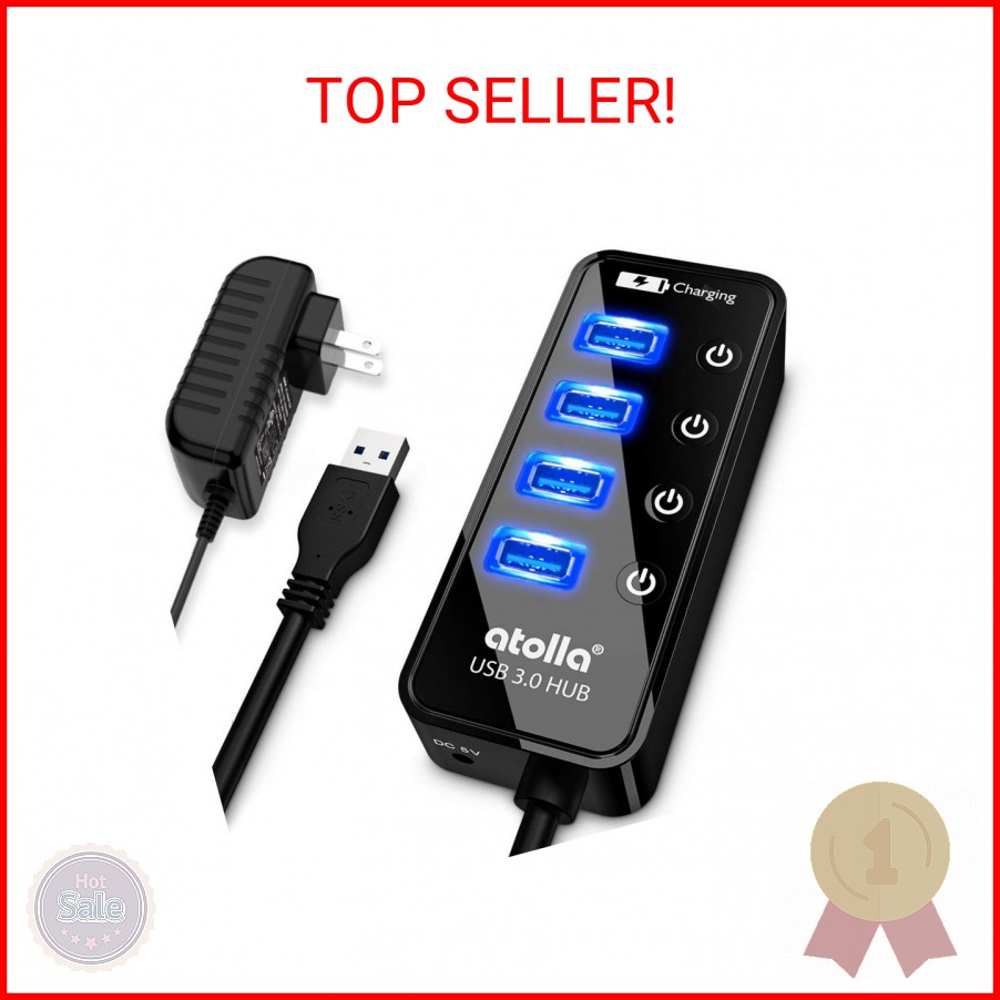 Atolla 4-Port USB 3.0 Hub with 4 Data Ports, 1 Smart Charging Port, Individual O