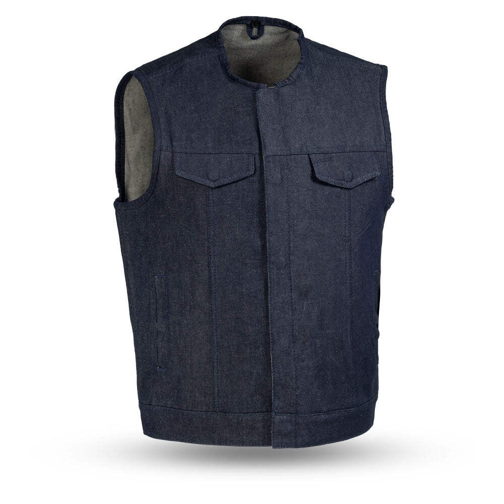 Luxryder Haywood Men’s Motorcycle Denim Vest – Blue