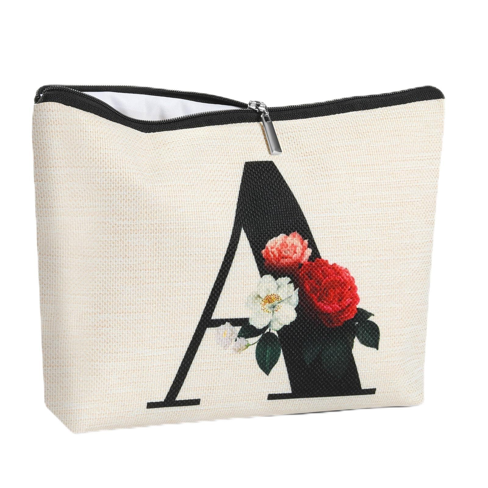 Personalized Initial Makeup Bag for Women, Monogram Cosmetic Bag, Birthday Gi...