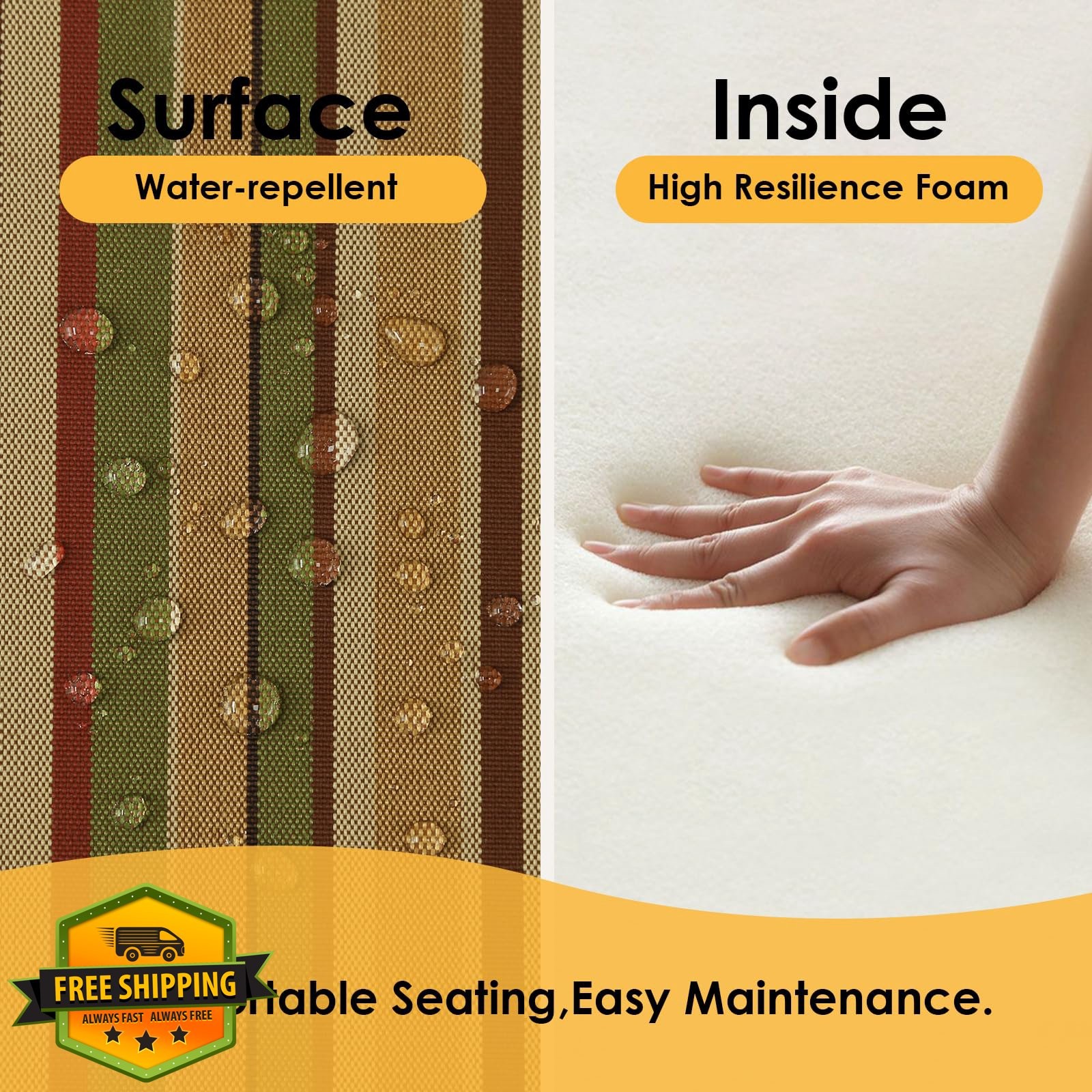 Supdurplus 18.5" Square Seat Cushion Set 4 Colorful Stripe Patio Furniture