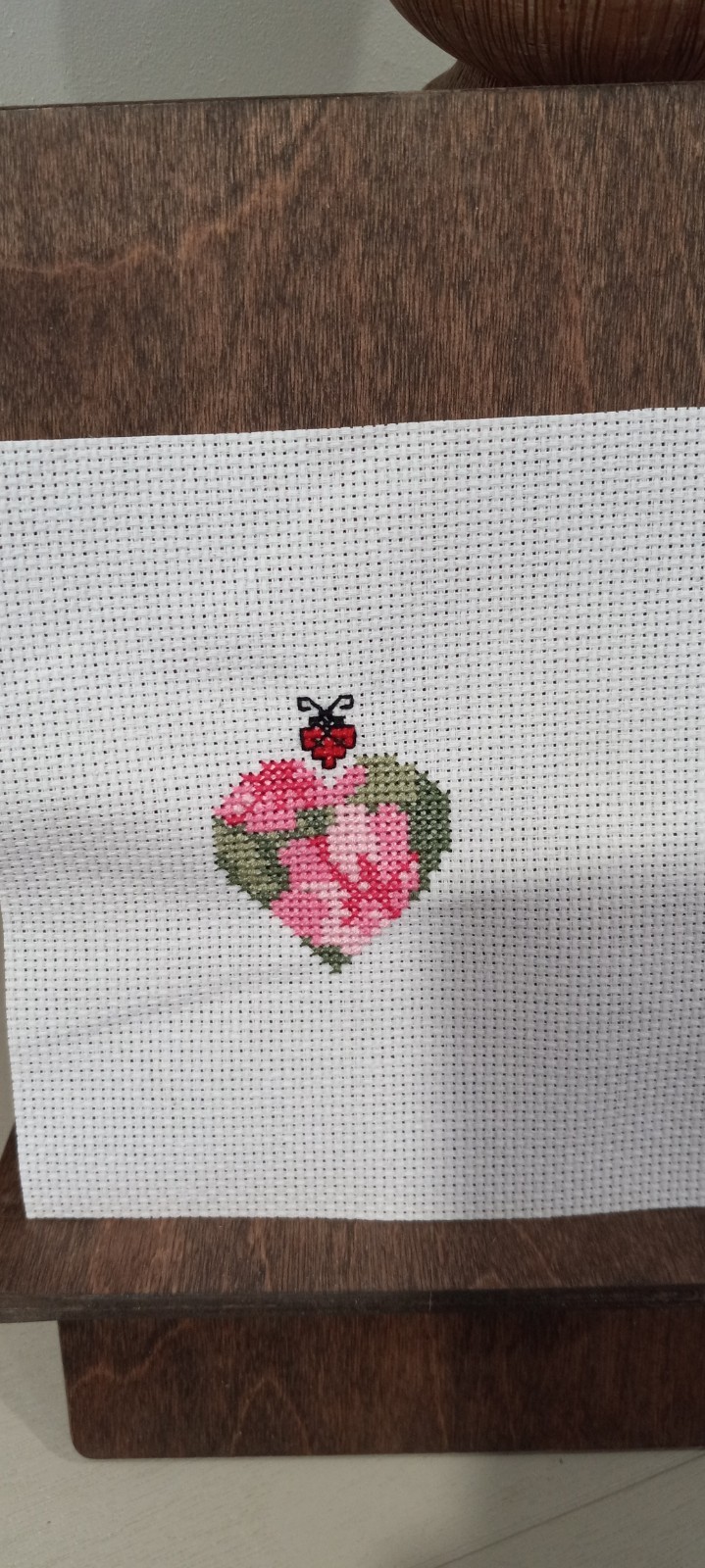 Completed Ladybug Floral Heart Finished Cross Stitch Embroidery Crafting