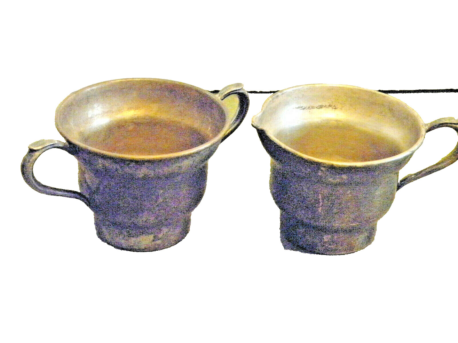 VINTAGE SILVER ON COPPER CREAM AND SUGAR SET NO MAKER NAME LOTS OF PATINA *OLD*