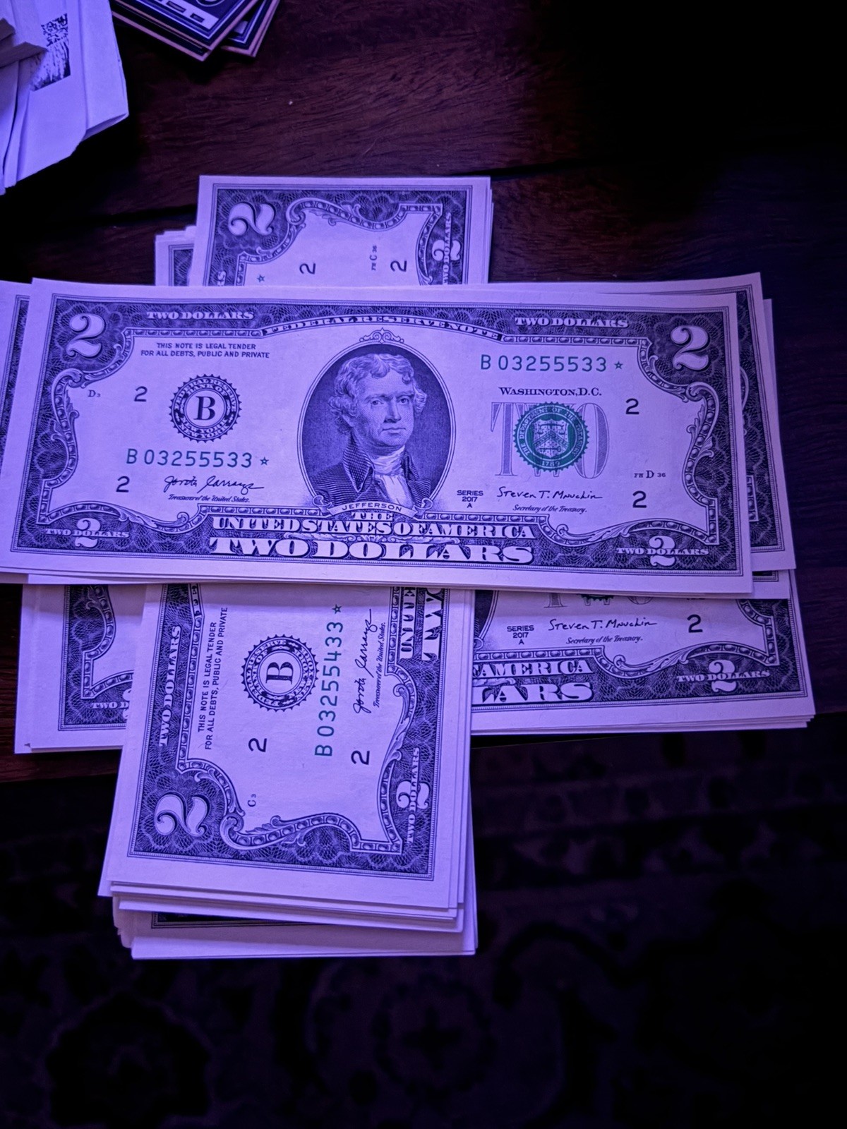 36 Uncirculated Sequential Two Dollar STAR Notes 2017 A 