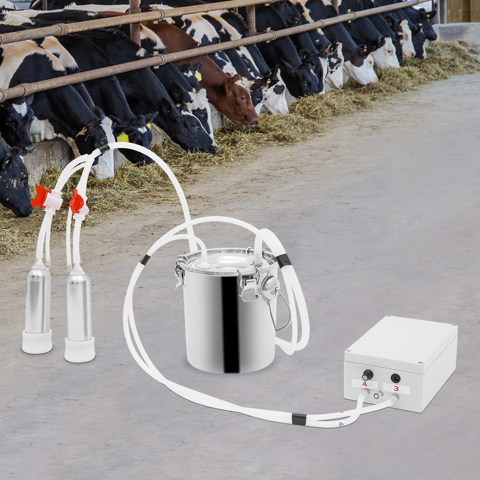 Electric Cow Milking Machine Milking Pulsation Equipment 3L Stainless Steel